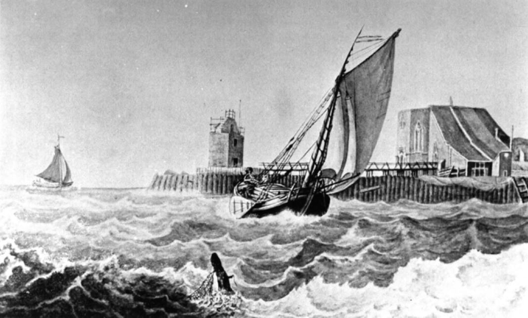 vuurtoren en kerk op de Zuidpunt in 1800 vuurtoren en kerk op de Zuidpunt in 1800